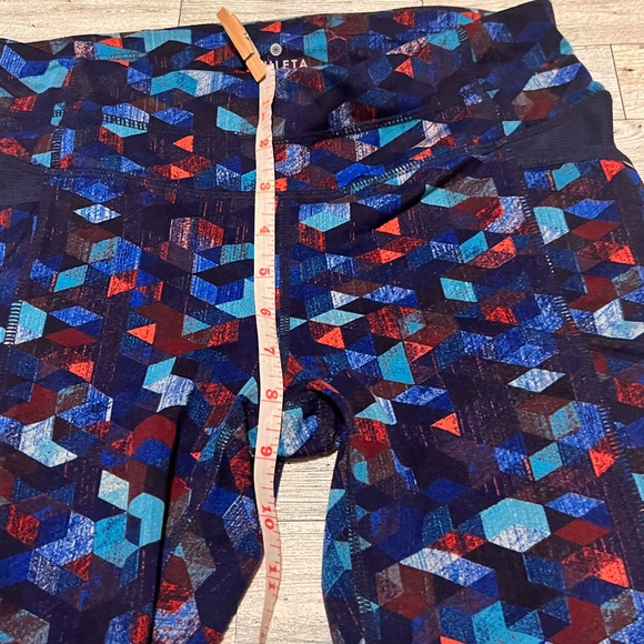 Athleta Be Free Mesh Leggings Womens Size S Blue Geo Stash Pockets Full Length - Picture 3 of 11